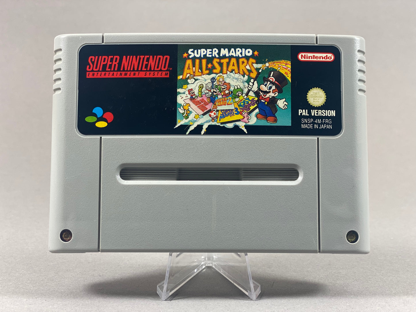 Super Nintendo Videospiel Super Mario All-Stars Modul von vorne