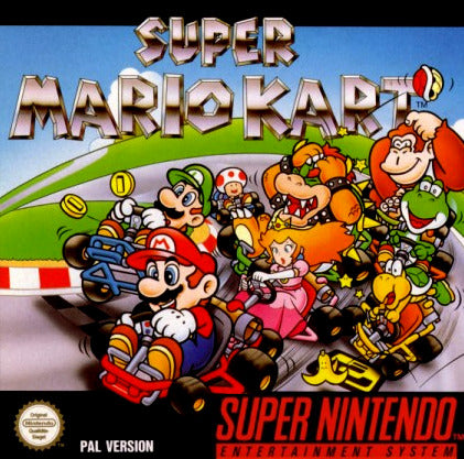 Super Nintendo Videospiel Super Mario Kart Modul von vorne