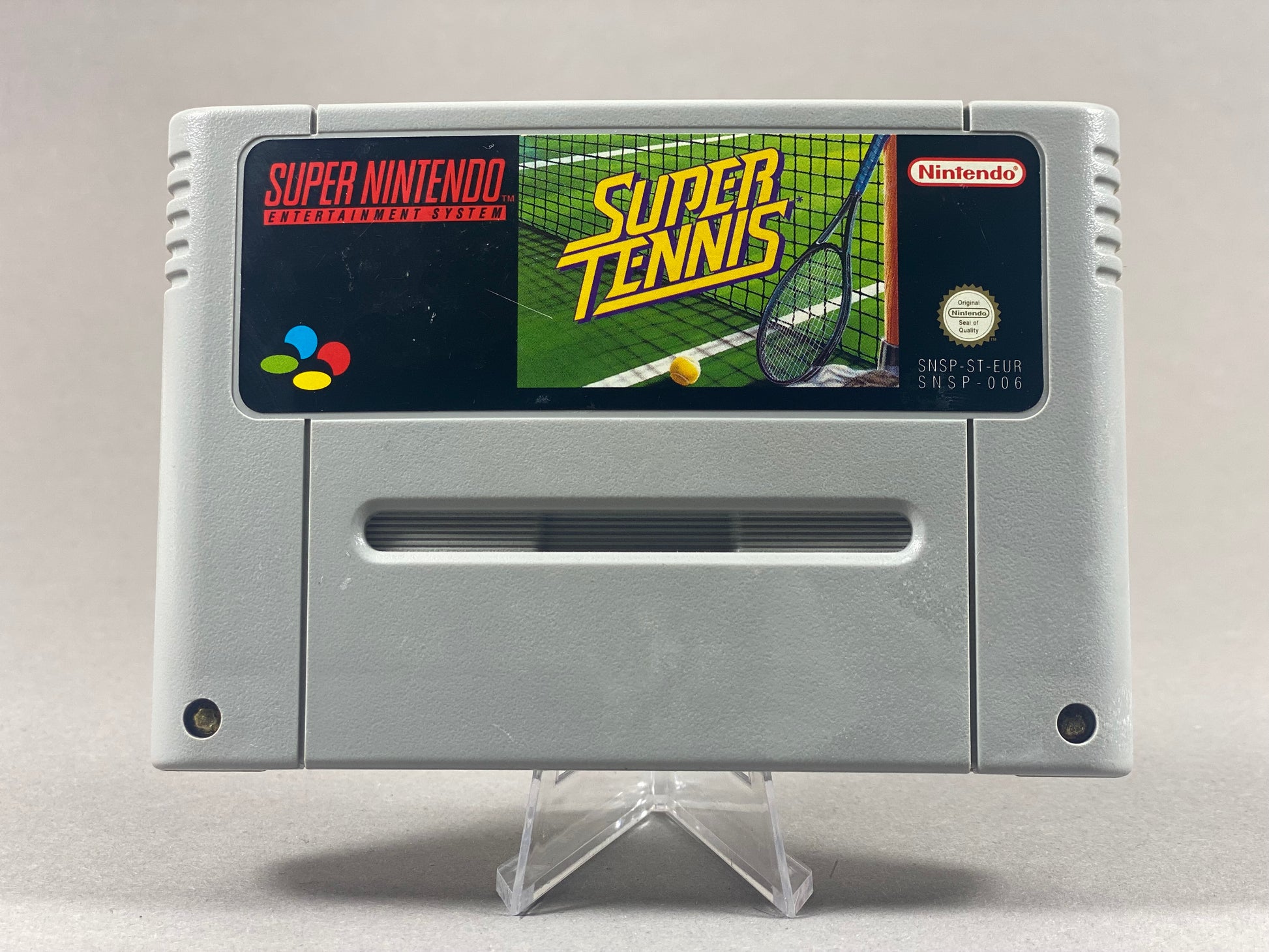 Super Nintendo Videospiel Super Tennis Modul von vorne