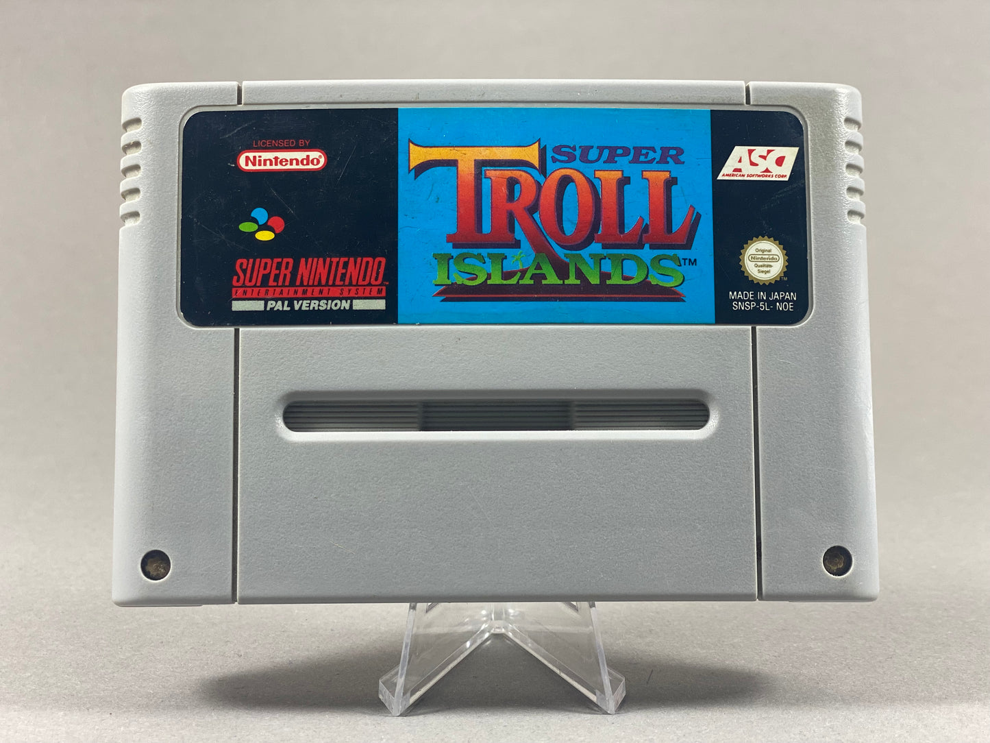 Super Nintendo Videospiel Super Troll Island Modul von vorne