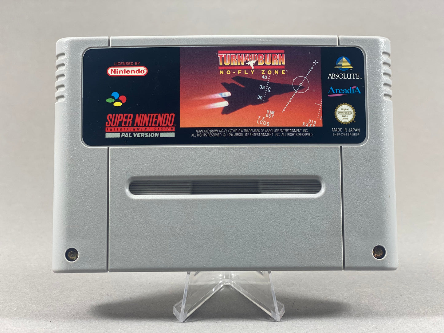 Super Nintendo Videospiel Turn and Burn No Fly Zone Modul von vorne