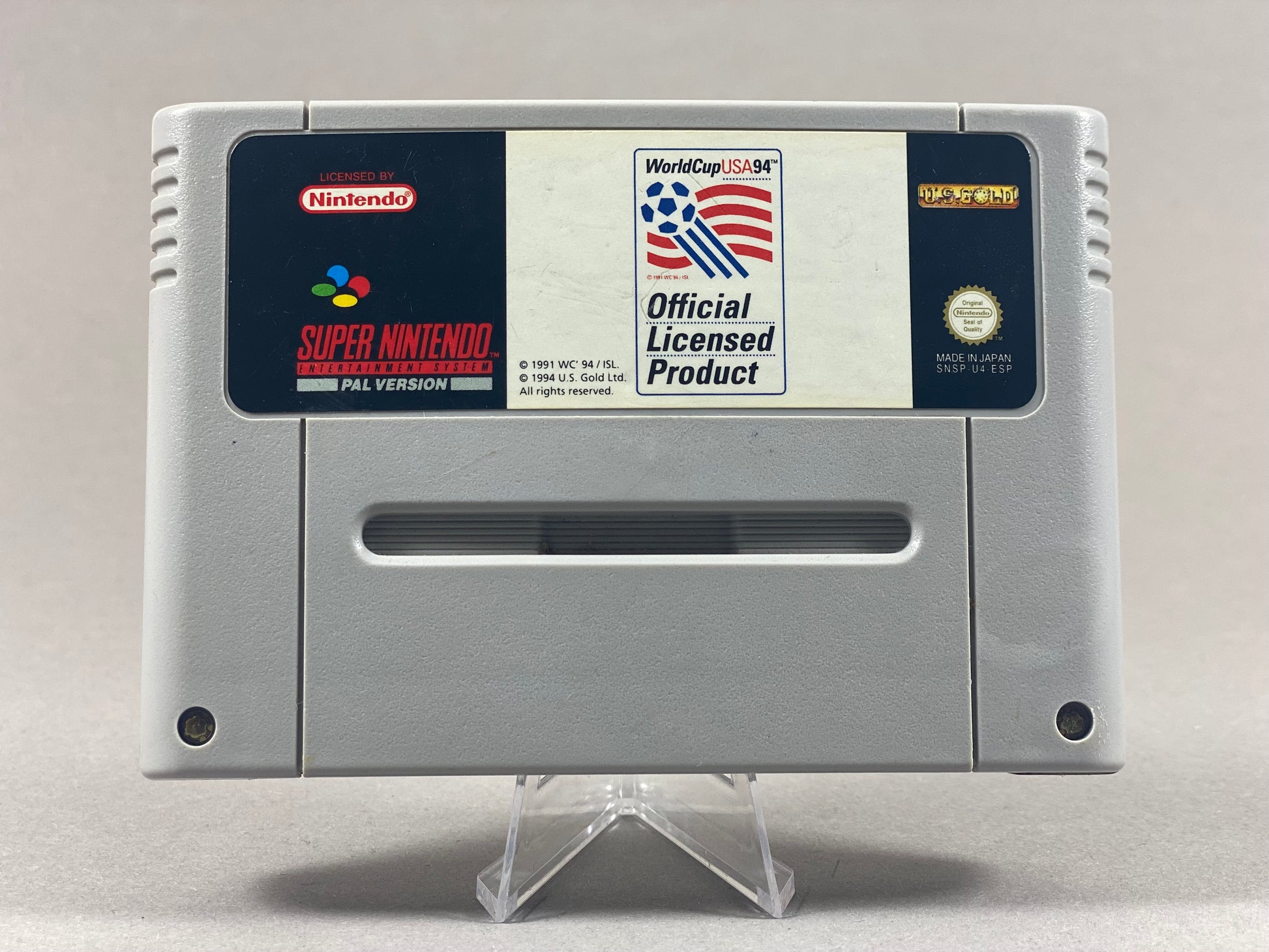 Super Nintendo Videospiel World Cup 94 USA Modul von vorne