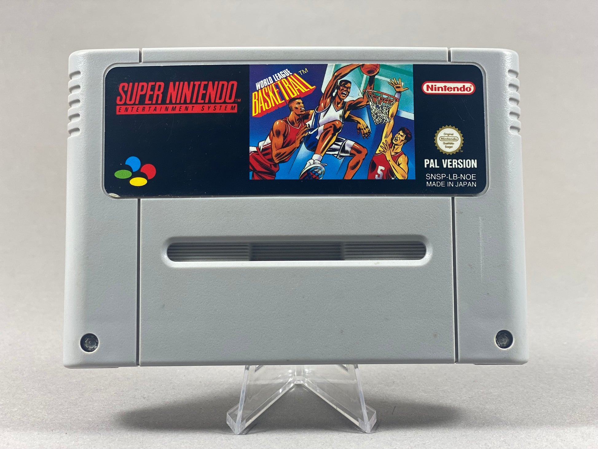 Super Nintendo Videospiel World League Basketball Modul von vorne