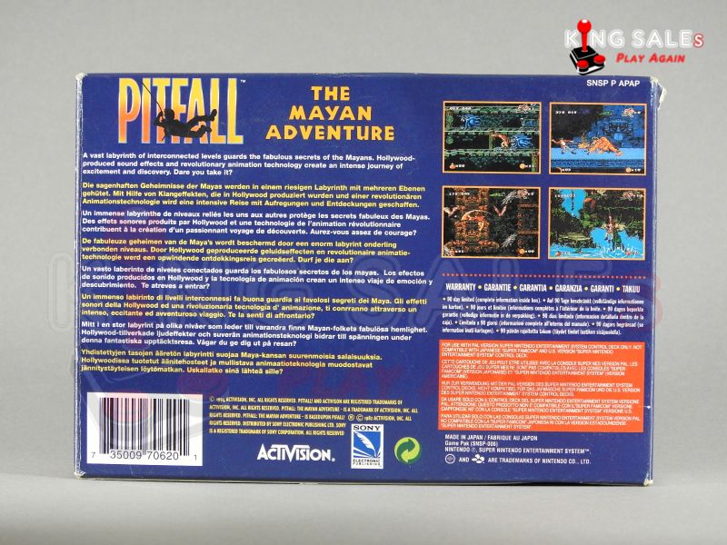 Super Nintendo Videospiel Pitfall in Originalverpackung von hinten