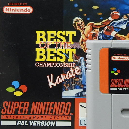 Super Nintendo Videospiel Best of the Best Championship Karate in Originalverpackung von vorne mit Anleitung und Modul