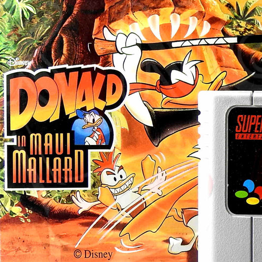 Super Nintendo Videospiel Donal in Maui Mallard in Originalverpackung von vorne mit Anleitung und Modul