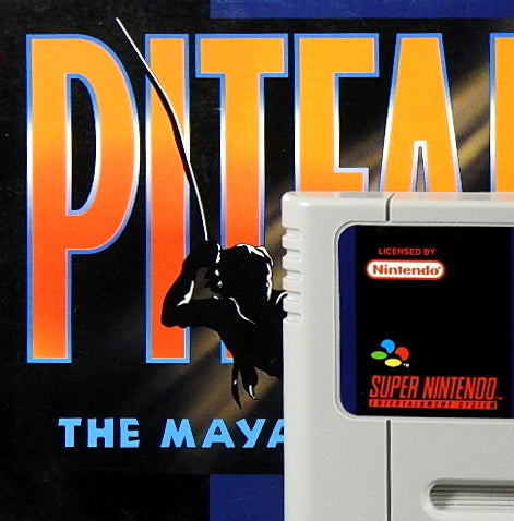 Super Nintendo Videospiel Pitfall in Originalverpackung von vorne mit Anleitung und Modul