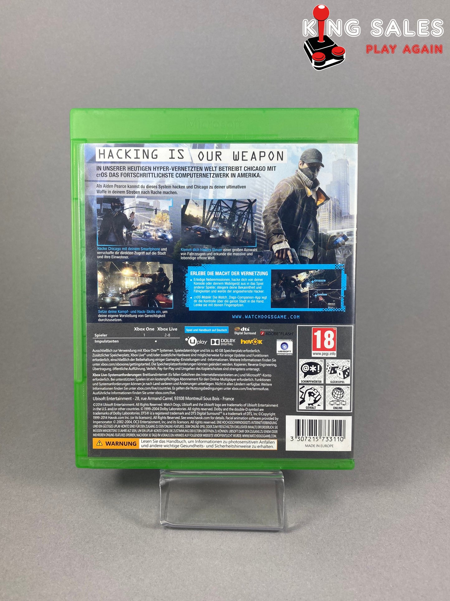 Xbox One Videospiel Watch Dos Cover von hinten