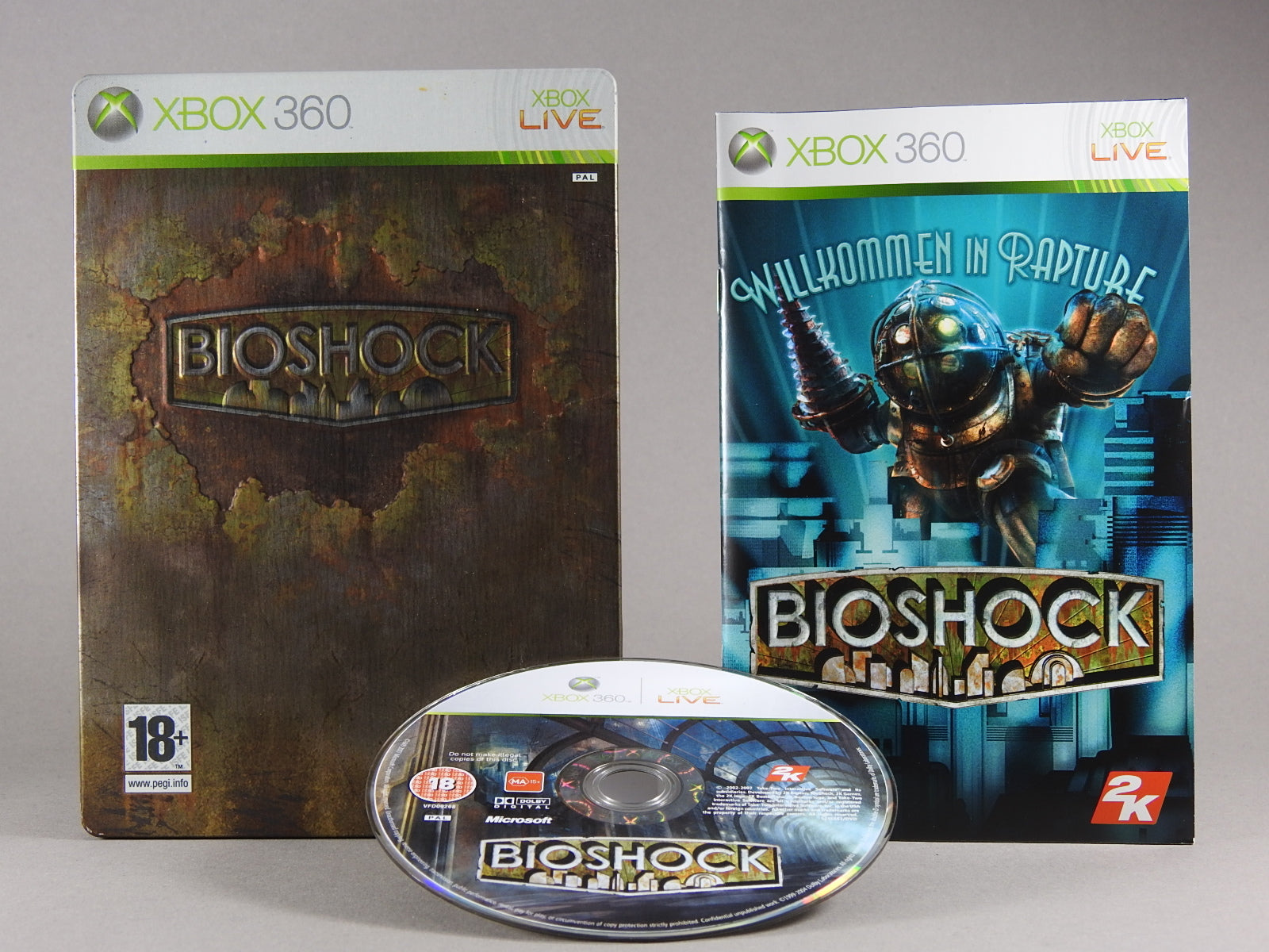 Xbox 360 Videospiel Bioshock Steelbook Hülle mit Anleitung und Disc