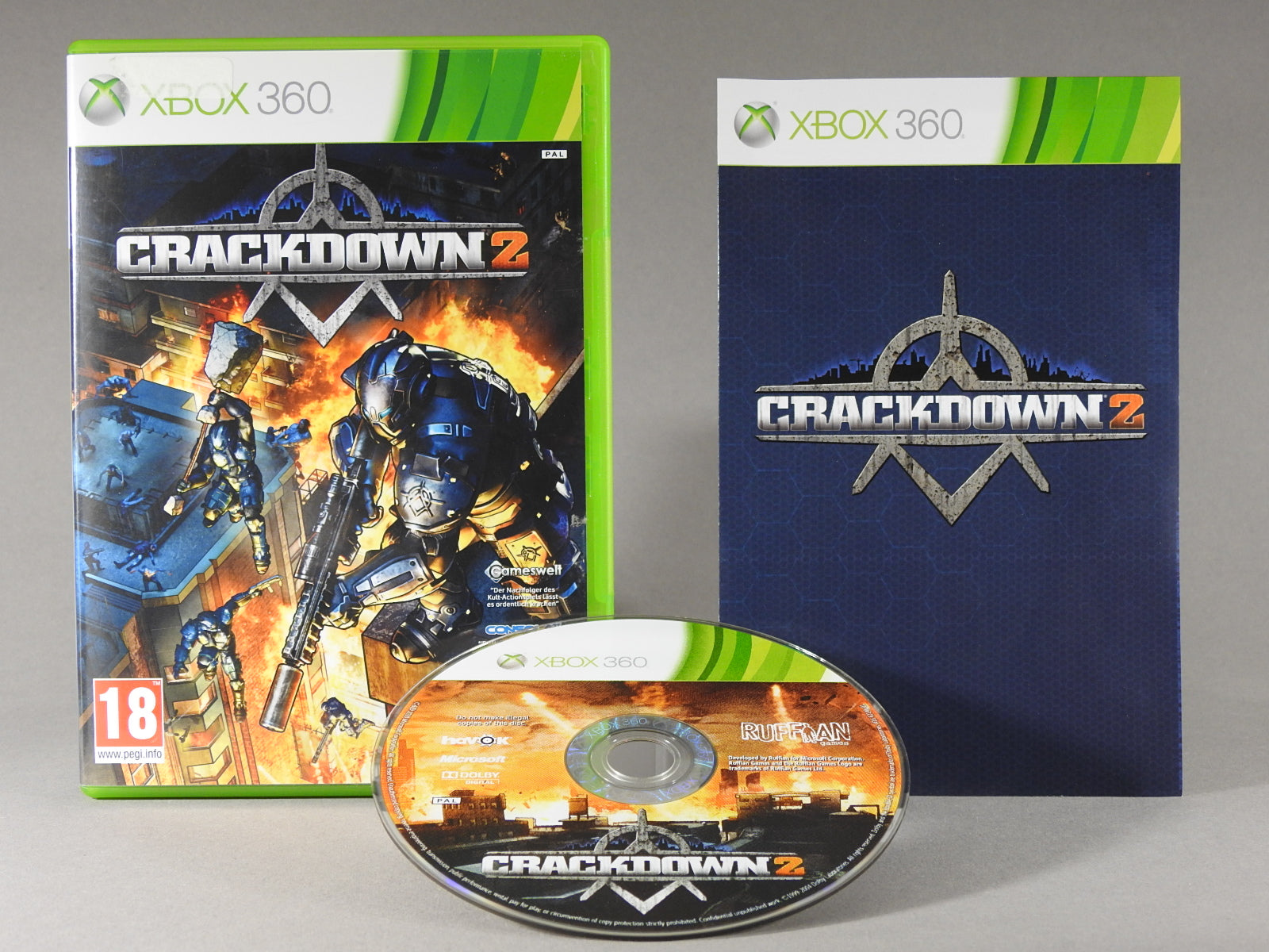 Xbox 360 Videospiel Crackdown 2 Hülle mit Anleitung und Disc