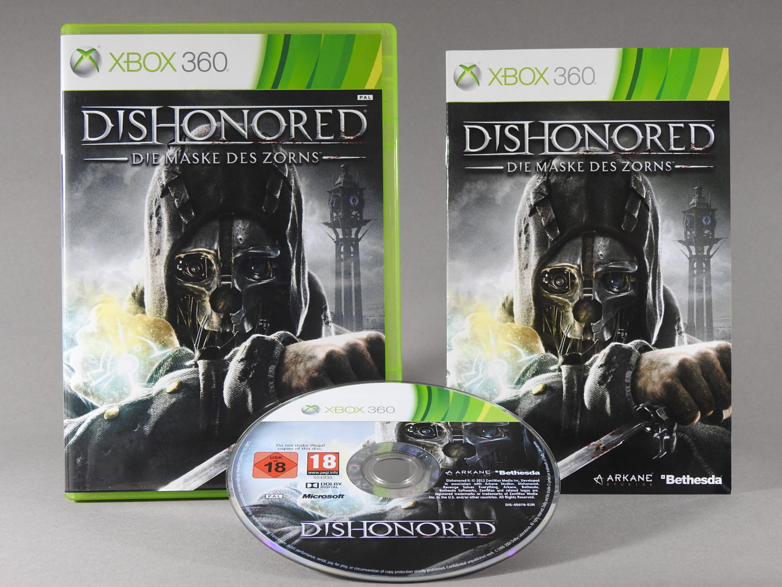 Xbox 360 Videospiel Dishonored Die Maske des Zorn Hülle mit Anleitung und Disc 