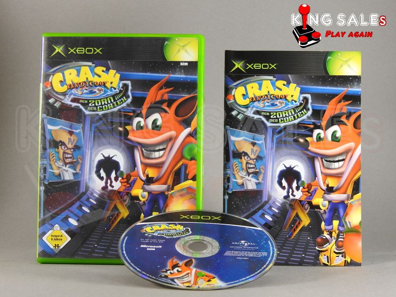 Xbox Videospiel Crash Bandicoot Der Zorn des Cortex Hülle mit Anleitung und Disc