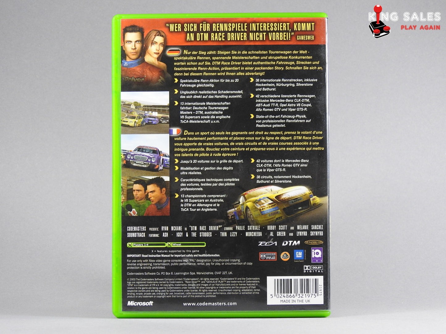 Xbox Videospiel DTM Race Driver Cover von hinten