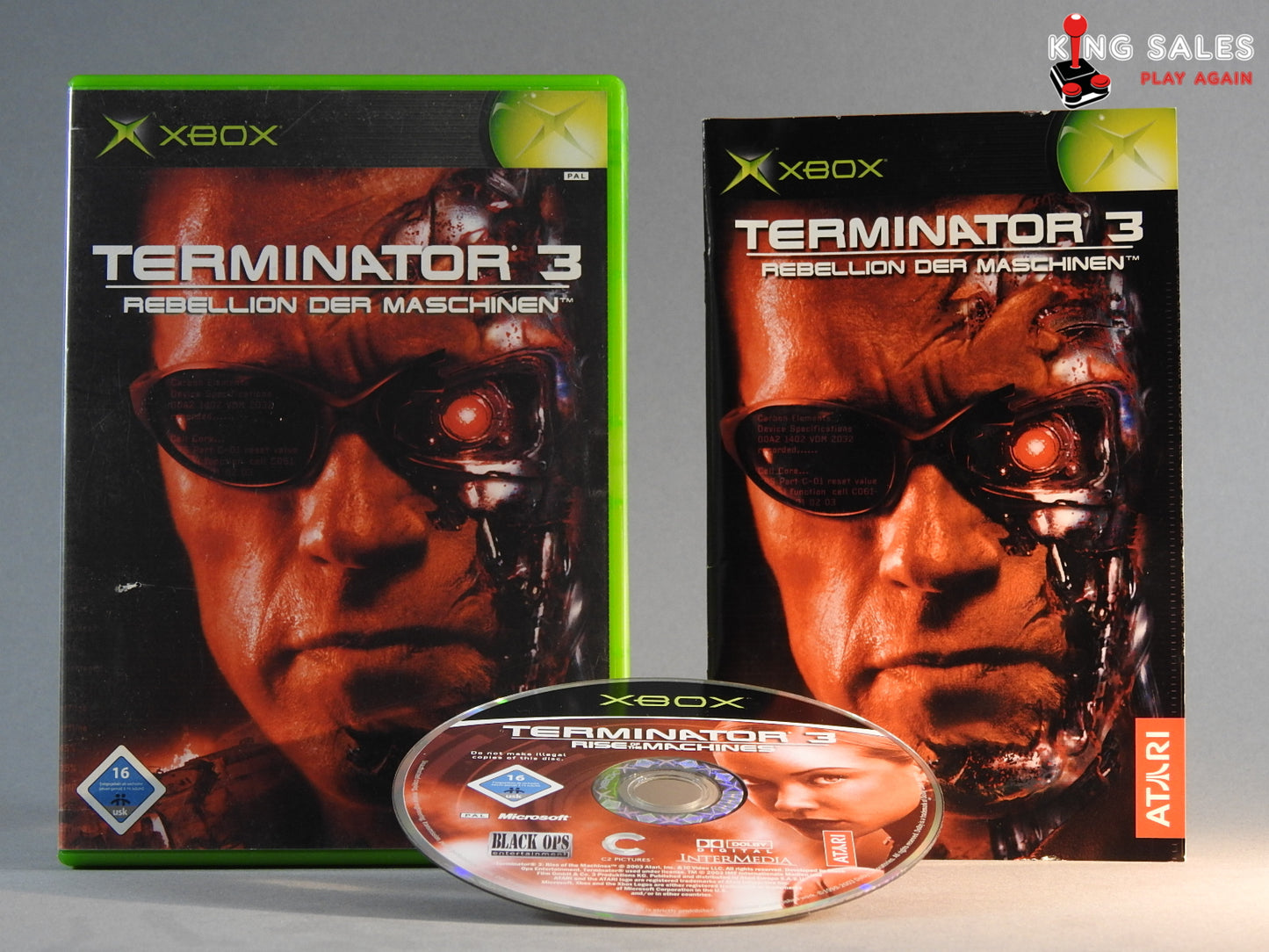 Xbox Videospiel Terminator 3 Rebellion der Maschienene
Hülle mit Anleitung und Disc