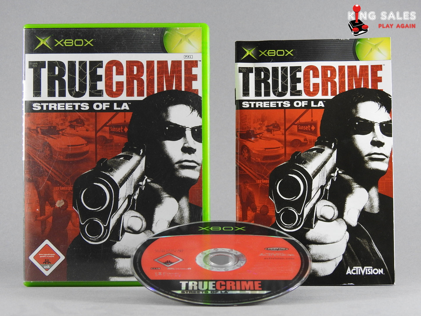 Xbox Videospiel True Crime Streets of LA Hülle mit Anleitung und Disc